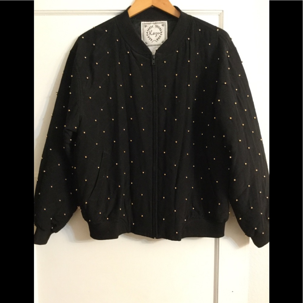 Vintage 90’s Kazu silk beaded black bomber jacket
